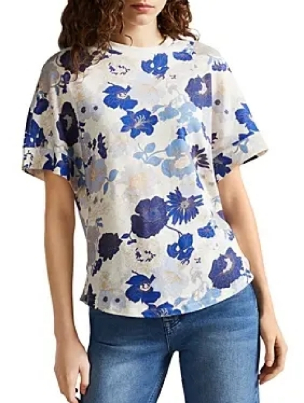 Ted Baker Short Sleeve Kylea Floral Print Tee Blue & White Size 2 Medium